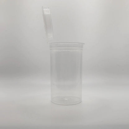 Clear plastic container with a lid on a white background