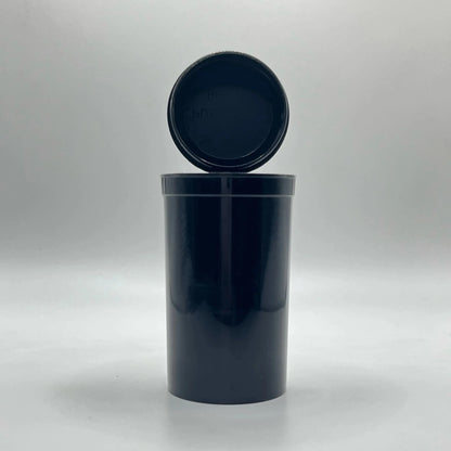 Black container with lid on a white background