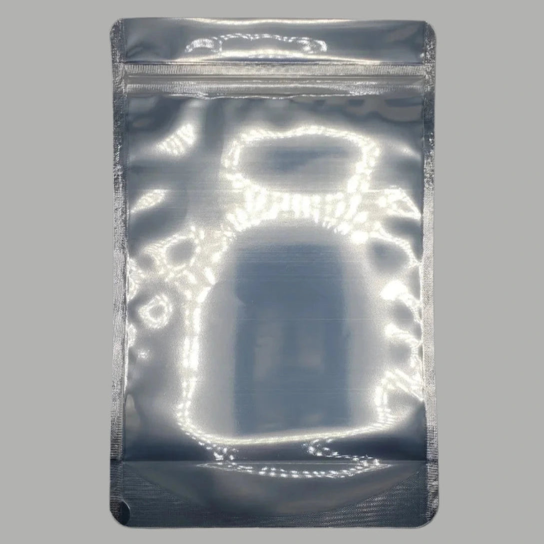 6x9 Black and Clear mylar bag on a white background