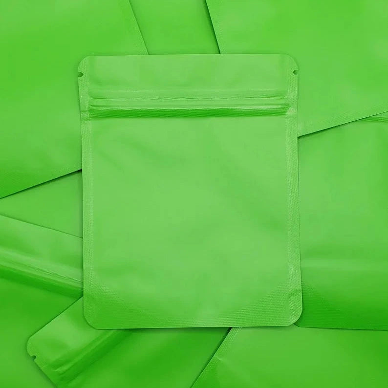 Emerald Green 4x5 mylar bag on top of mylar