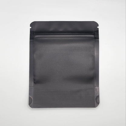 Black 4x5 mylar bag on a white background
